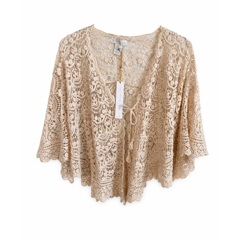 House of Harlow 1960 NWT Crochet Lace Poncho Shawl Wrap One Size Ivory Boho